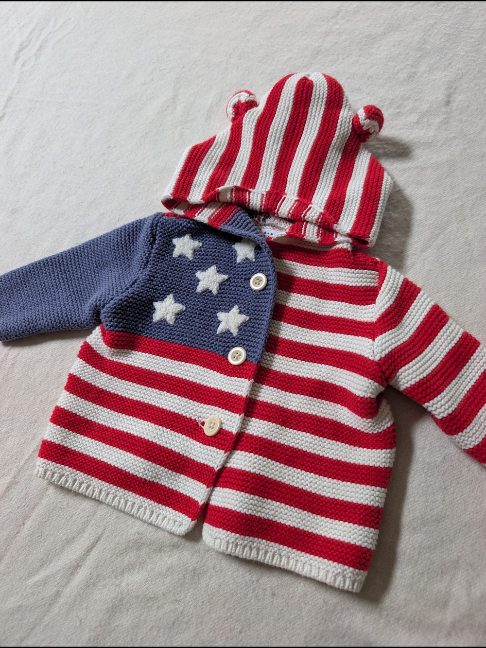 Baby Gap 0-3 months American Flag Striped Knit Hoodie - Red, White & Blue